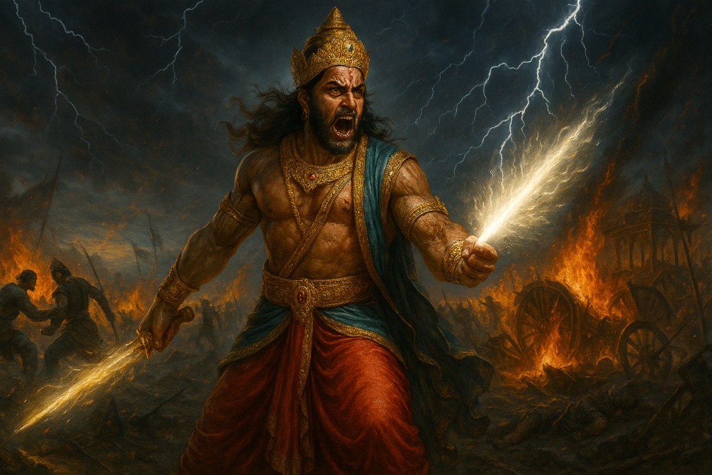 Ashwathama releasing Brahmastra on the battlefield during the Kurukshetra wa