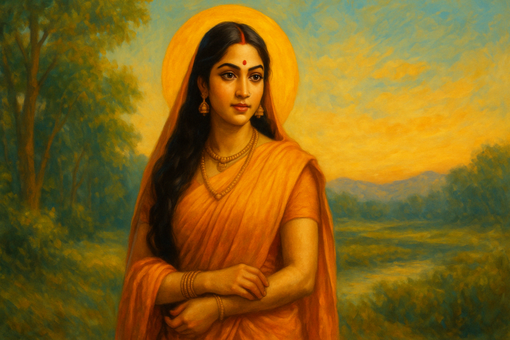 Sita in Ramayana standing in fire during agnipariksha proving her purity