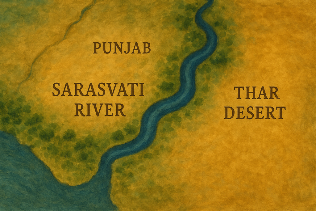 Ancient paleochannel map of the Lost River Saraswati