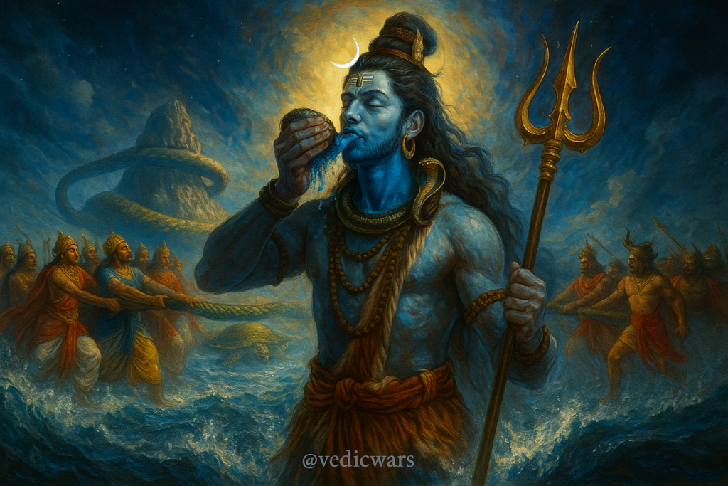 Samudra Manthan scene of Shiva containing the halahala poison