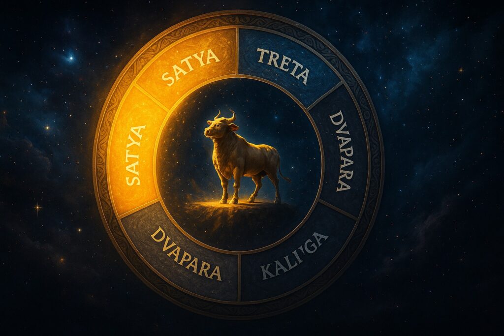 Cosmic wheel of time representing the four Yugas in Vedic cosmology