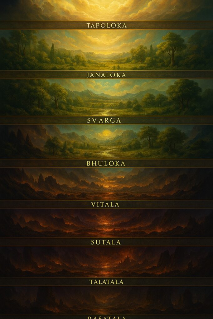 The 14 Lokas or realms of existence in Hindu cosmology