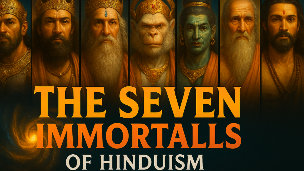 Seven Chiranjeevis of Hindu Mythology — Parashurama, Vyasa, Kripacharya, Ashwatthama, Vibhishana, Mahabali, and Hanuman in chronological order