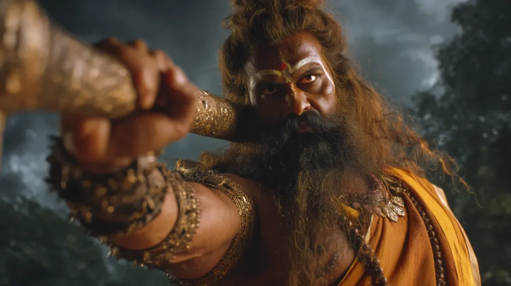 Parashurama the immortal warrior sage holding his divine axe with determination