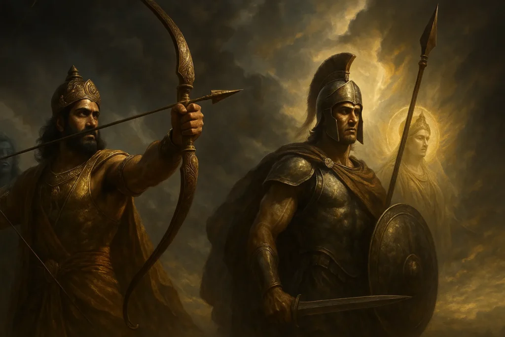 Arjuna and Achilles portrayed as parallel heroes in the Kurukshetra and Trojan wars
