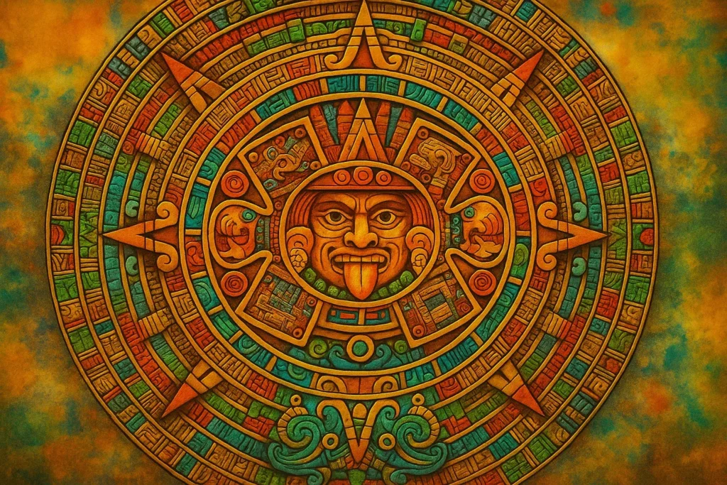 The Aztec Calendar Stone depicting the five eras of the sun and their destructions