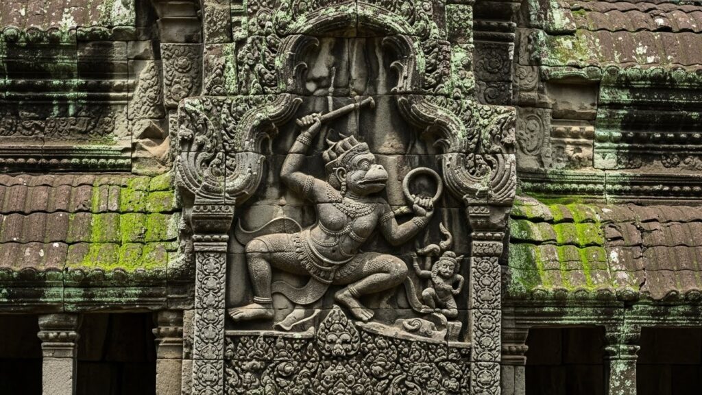 Ramayana Abroad – Hanuman carved in Angkor Wat wall scene