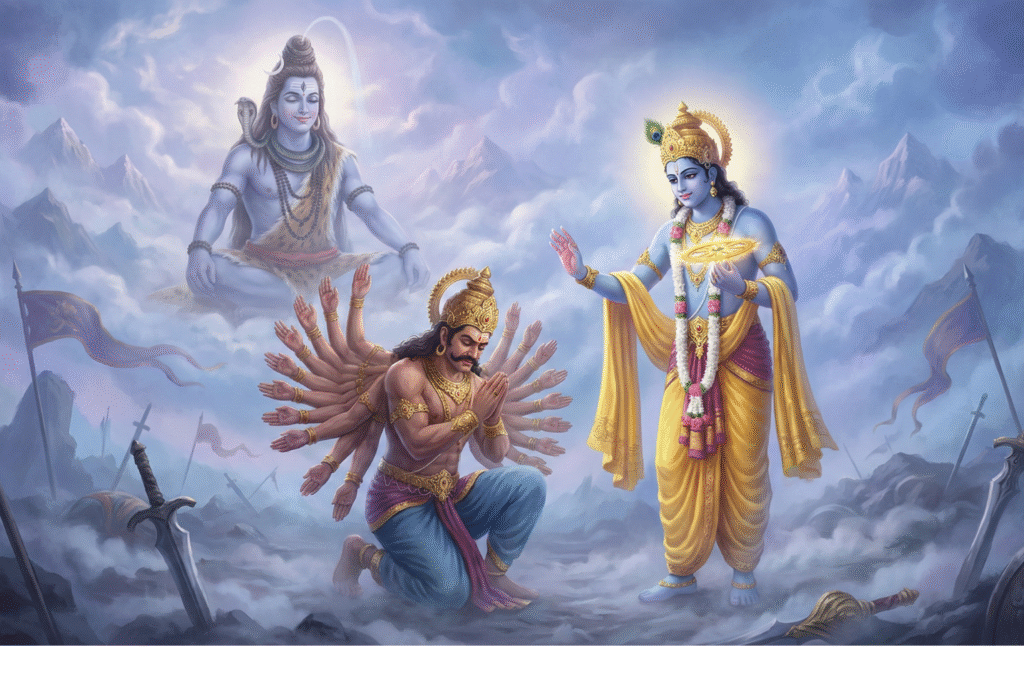 Redeemed demons – Banasura surrenders to Krishna in humility